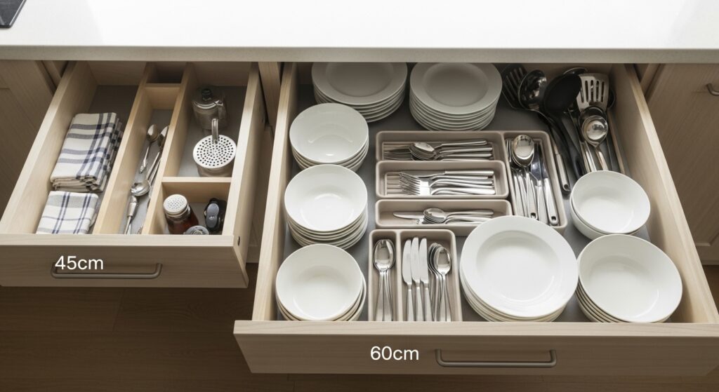 奥行きによる引き出し収納の違い